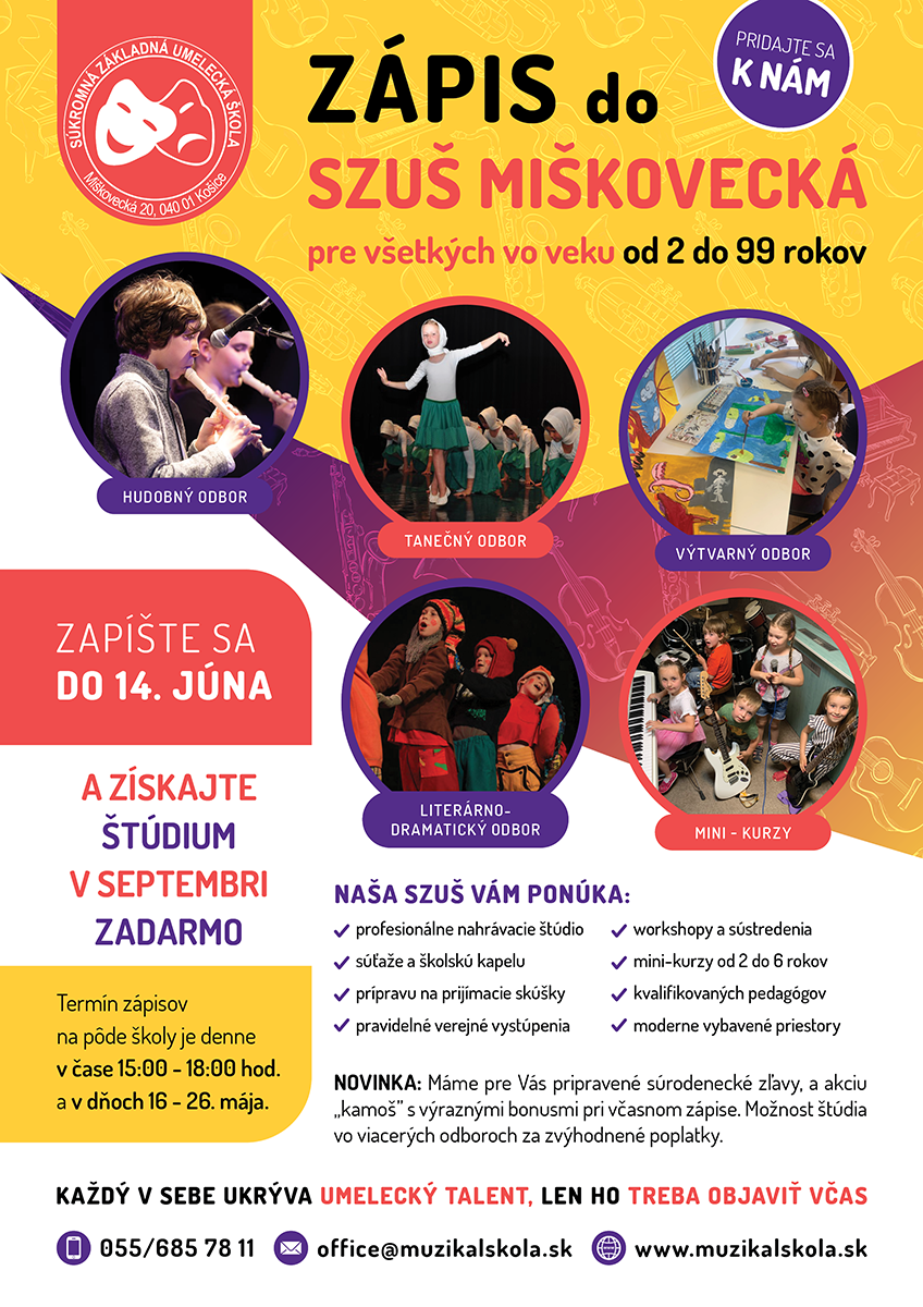 Plagát a informácie o Zápis do Súkromnej umeleckej školy Miškovecká 20, Košice